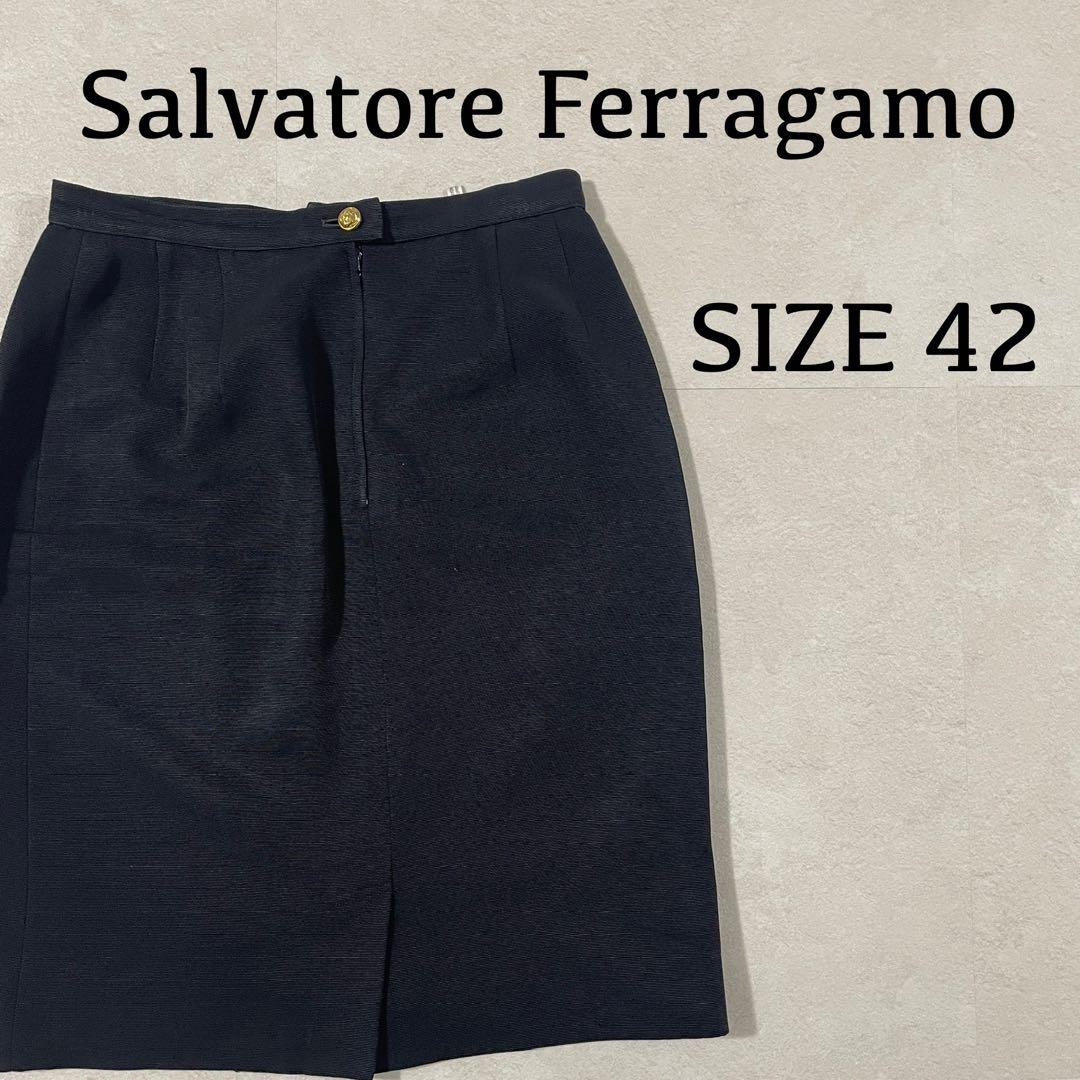 古着 Salvatore Ferragamo 膝丈スカート ツータック 黒