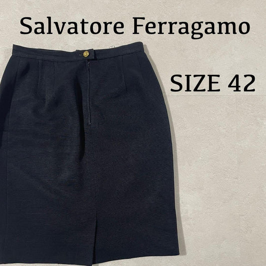古着 Salvatore Ferragamo 膝丈スカート ツータック 黒