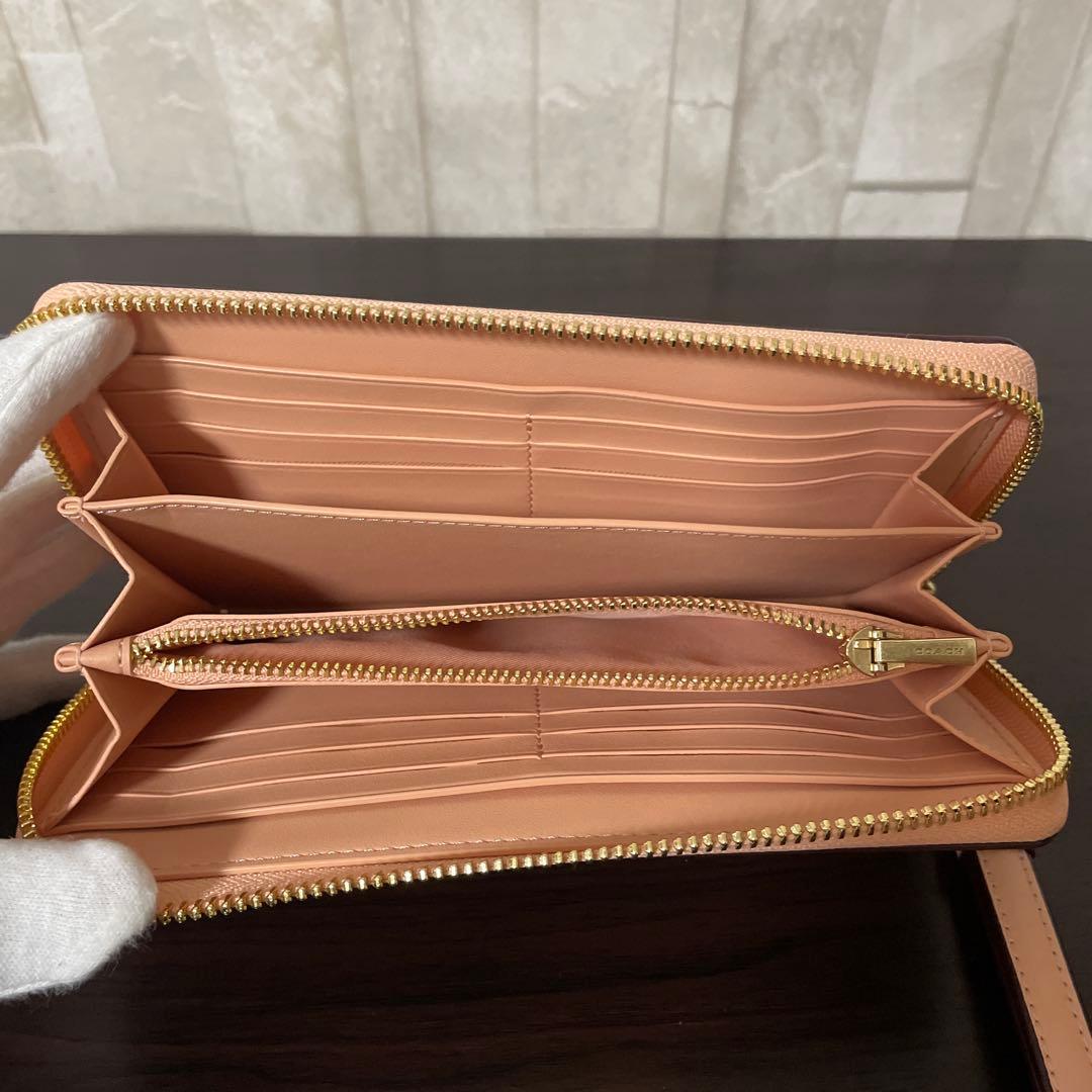 訳あり新品 COACH 長財布 シグネチャー ベージュ×ピンク