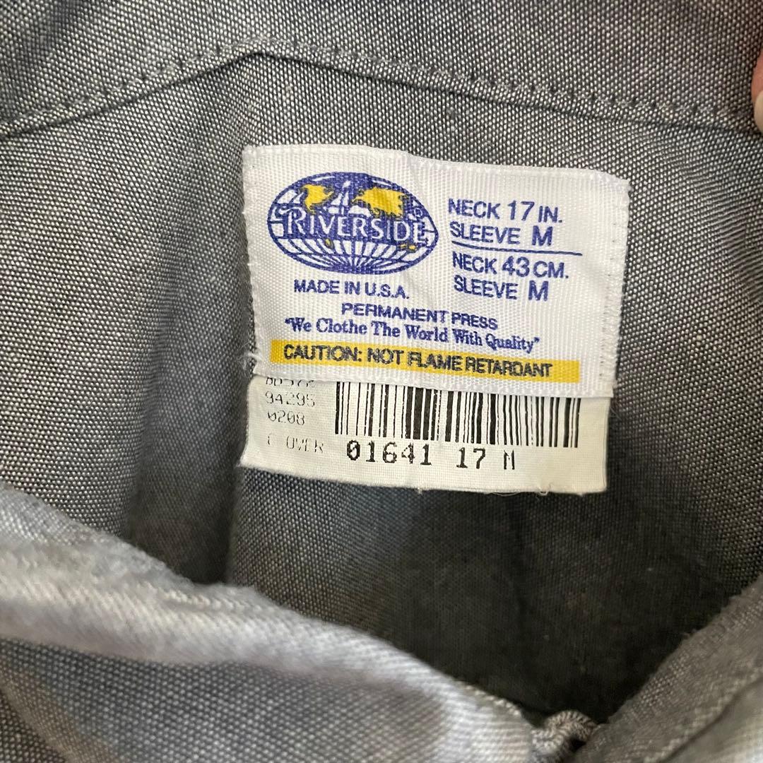 古着 RIVERSIDE メンズ 長袖ワークシャツ Mサイズ グレー