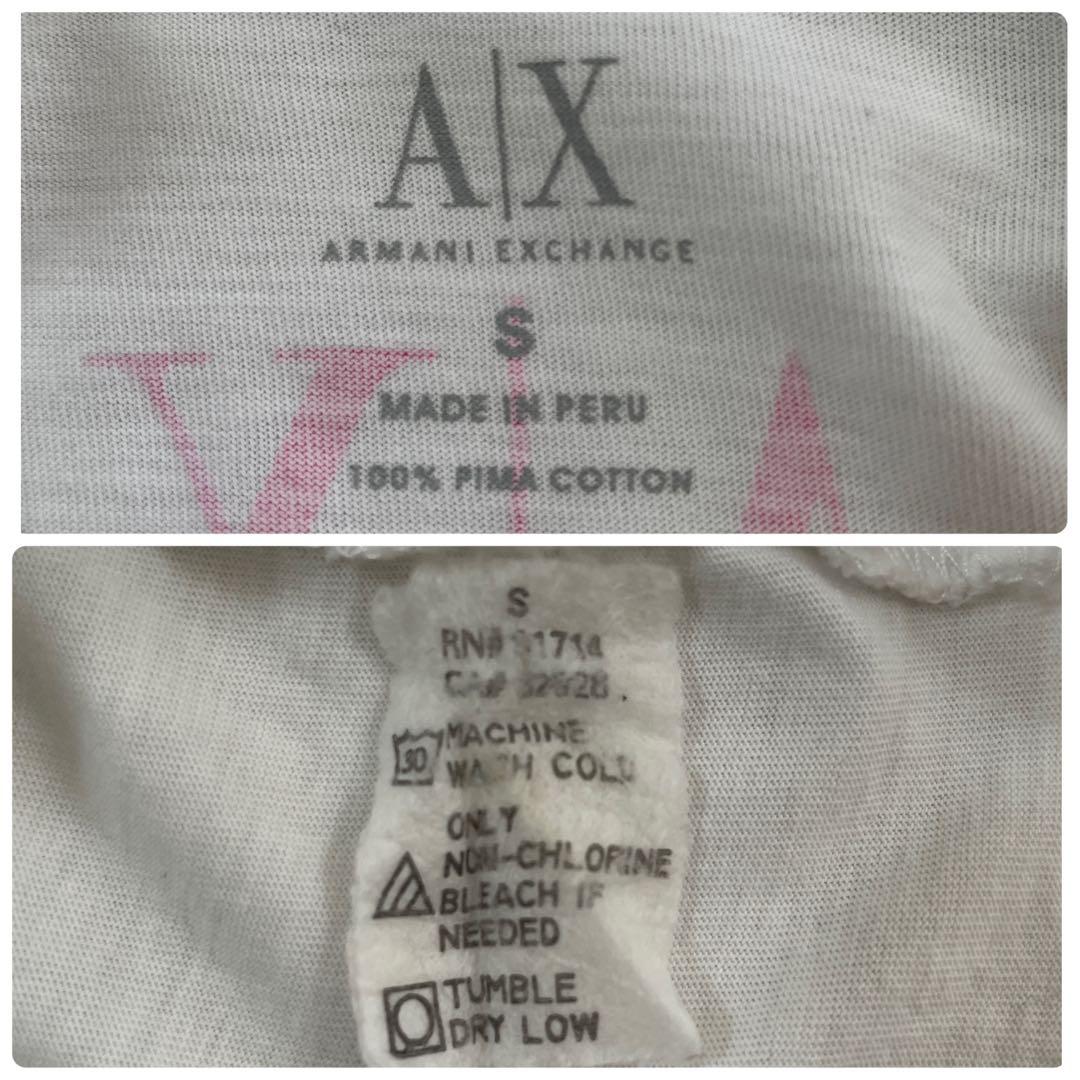 古着 ARMANI EXCHANGE プリント 半袖Tシャツ S ホワイト