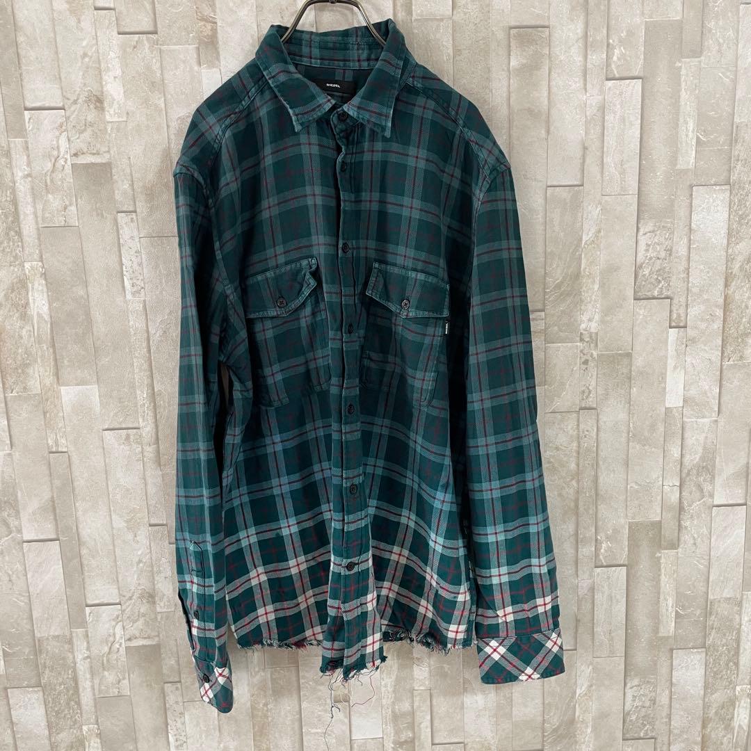 【美品】DIESEL MILLER グラデーションブリーチチェックシャツ L