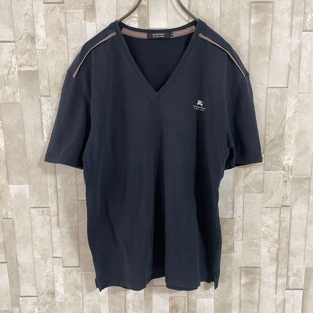 【美品】BURBERRY BLACK LABEL半袖Tシャツ Vネック 2 黒