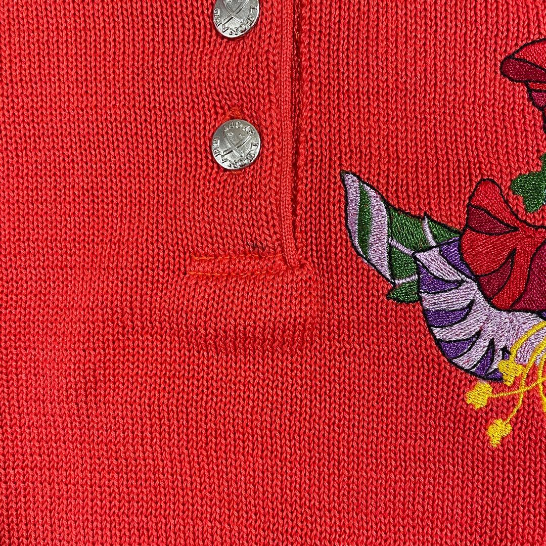 古着 LEONARD 半袖ポロシャツ ニット 花柄刺繍 レッド