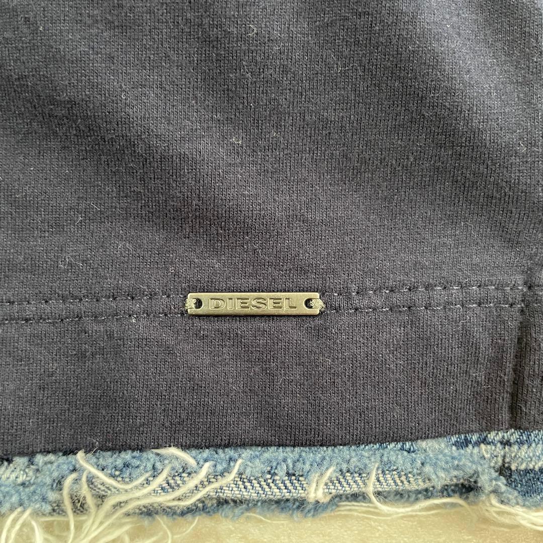 【美品】DIESEL VネックTシャツ デニムポケット ネイビー XSサイズ