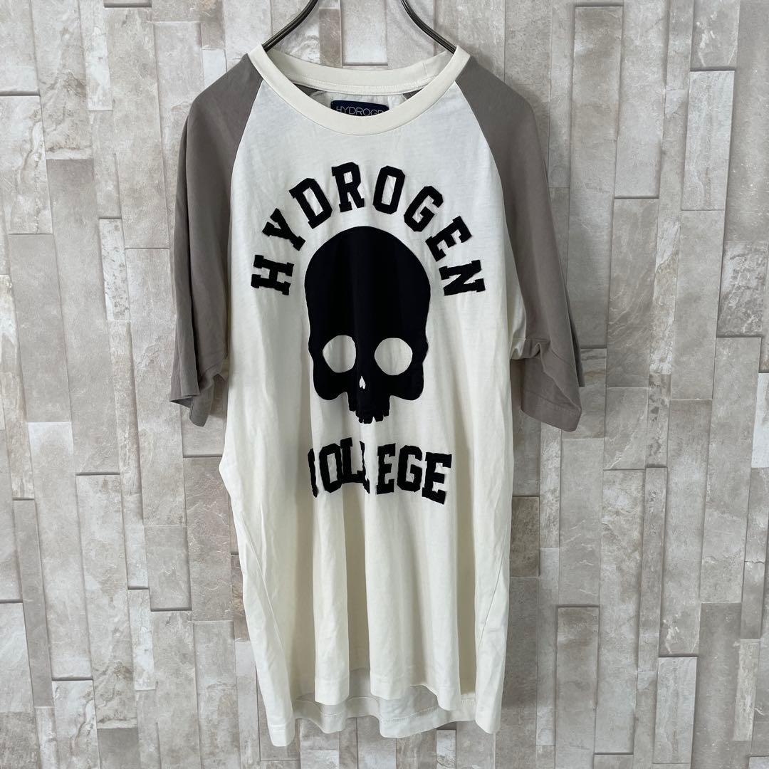 【美品】HYDROGEN 半袖Tシャツ スカルロゴ サイズL バイカラー