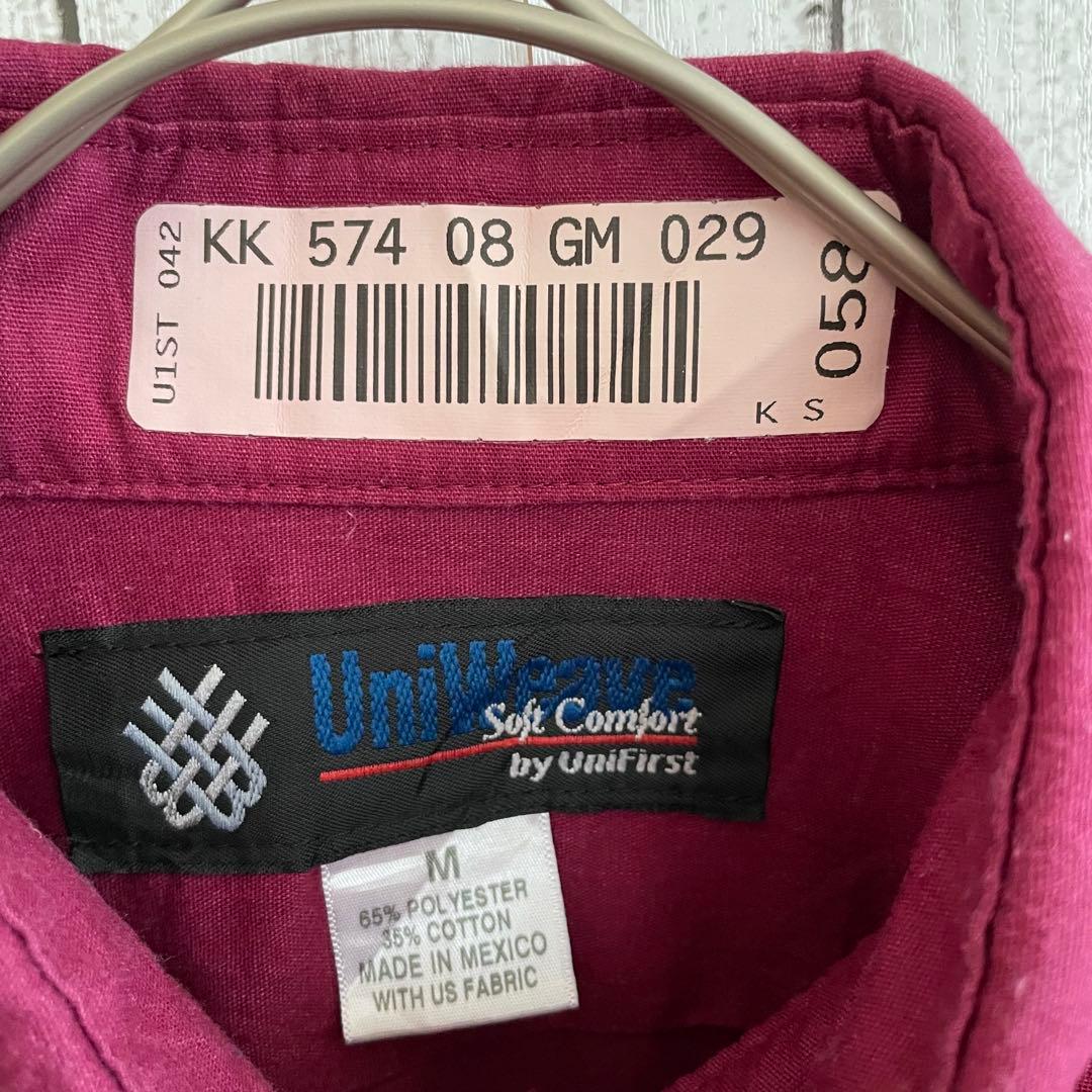 古着 UniWeave メンズ 長袖ワークシャツ Mサイズ ワインレッド