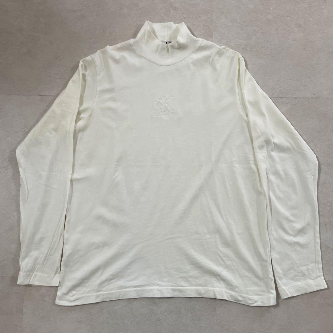 【美品】CALVIN KLEIN 長袖Tシャツ ハイネック M アイボリー