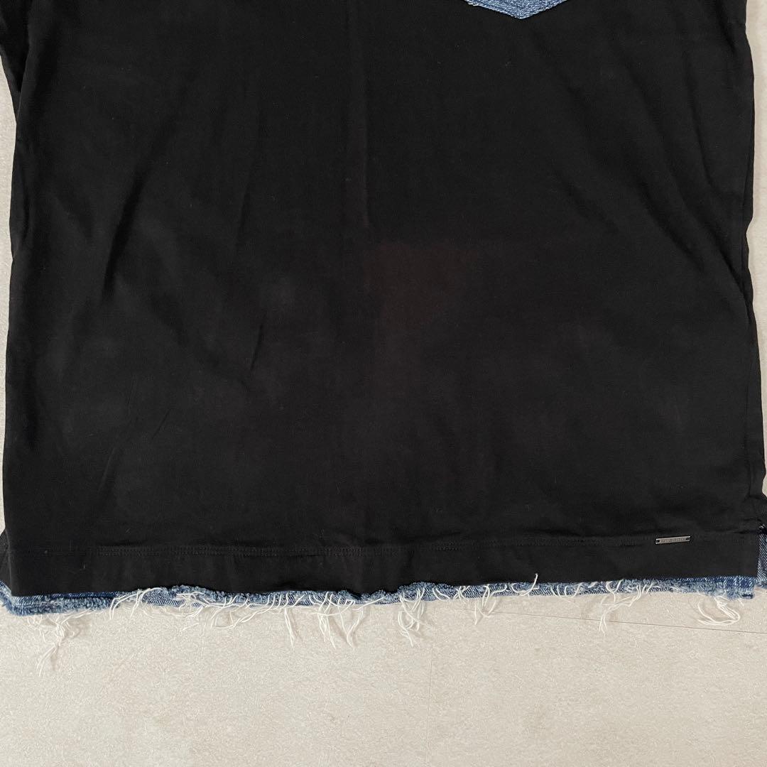 古着DIESEL 半袖VネックTシャツ デニムポケット サイズS ブラック