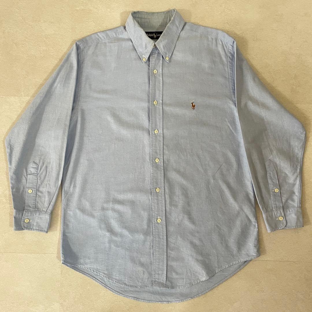 90s POLO RALPH LAUREN 長袖シャツ ポニー刺繍 ブルー