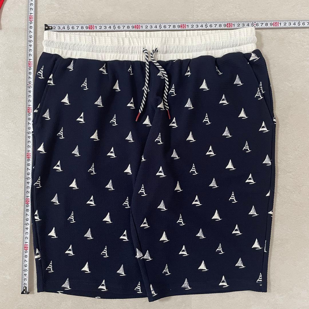 【美品】イトーヨーカ堂 ハーフパンツ ヨット 総柄 ネイビー LL