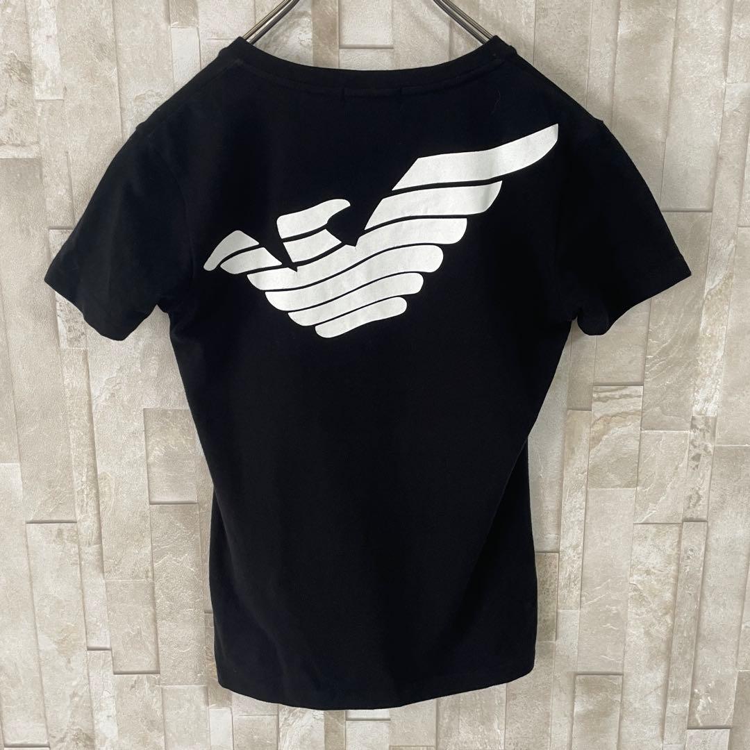 【美品】EMPORIO ARMANI イーグルロゴ ブラック Tシャツ Sサイズ