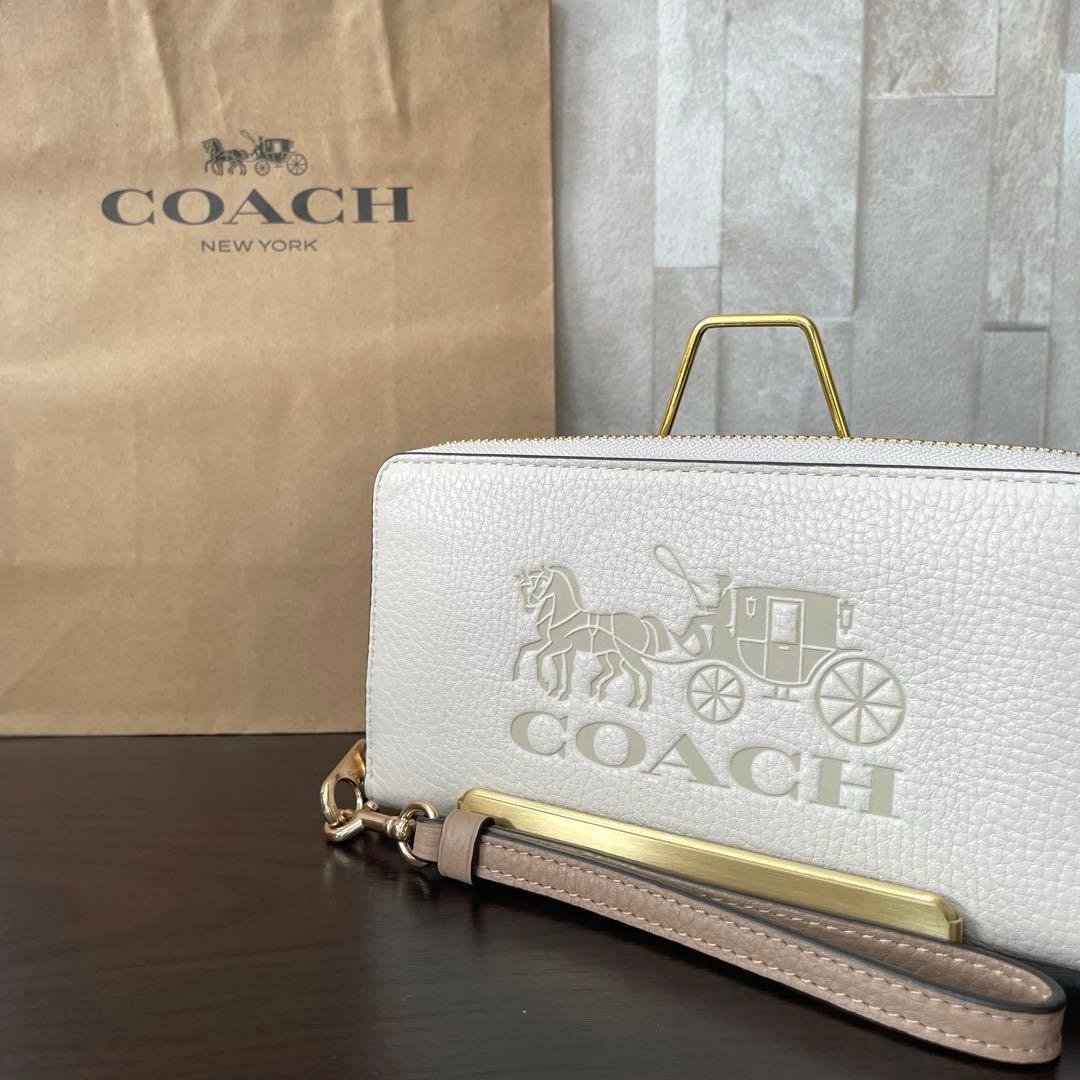 訳あり新品 COACH 長財布 ホース＆キャリッジ柄 ホワイト系
