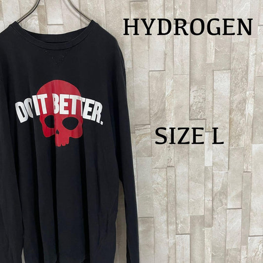 【美品】 HYDROGEN 長袖Tシャツ スカルプリント サイズL ブラック