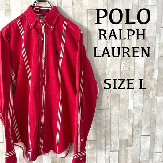 【美品】90s POLO RALPH LAUREN 長袖シャツ サイズL レッド