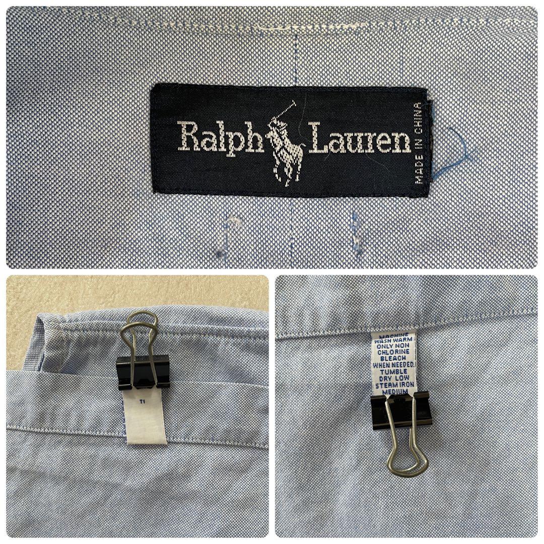 90s POLO RALPH LAUREN 長袖シャツ ポニー刺繍 ブルー