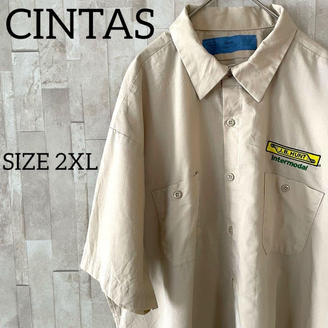 古着 CINTAS 半袖ワークシャツ 2XLサイズ ベージュ