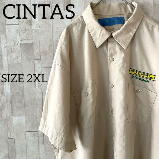 古着 CINTAS 半袖ワークシャツ 2XLサイズ ベージュ