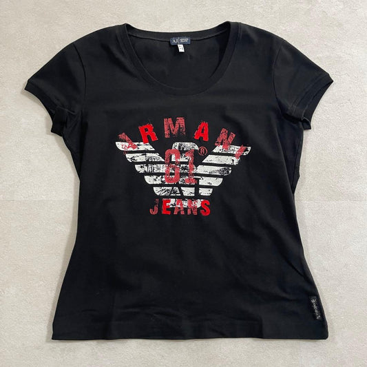 【美品】古着 ARMANI JEANS ブラック 半袖Tシャツ USAサイズ6