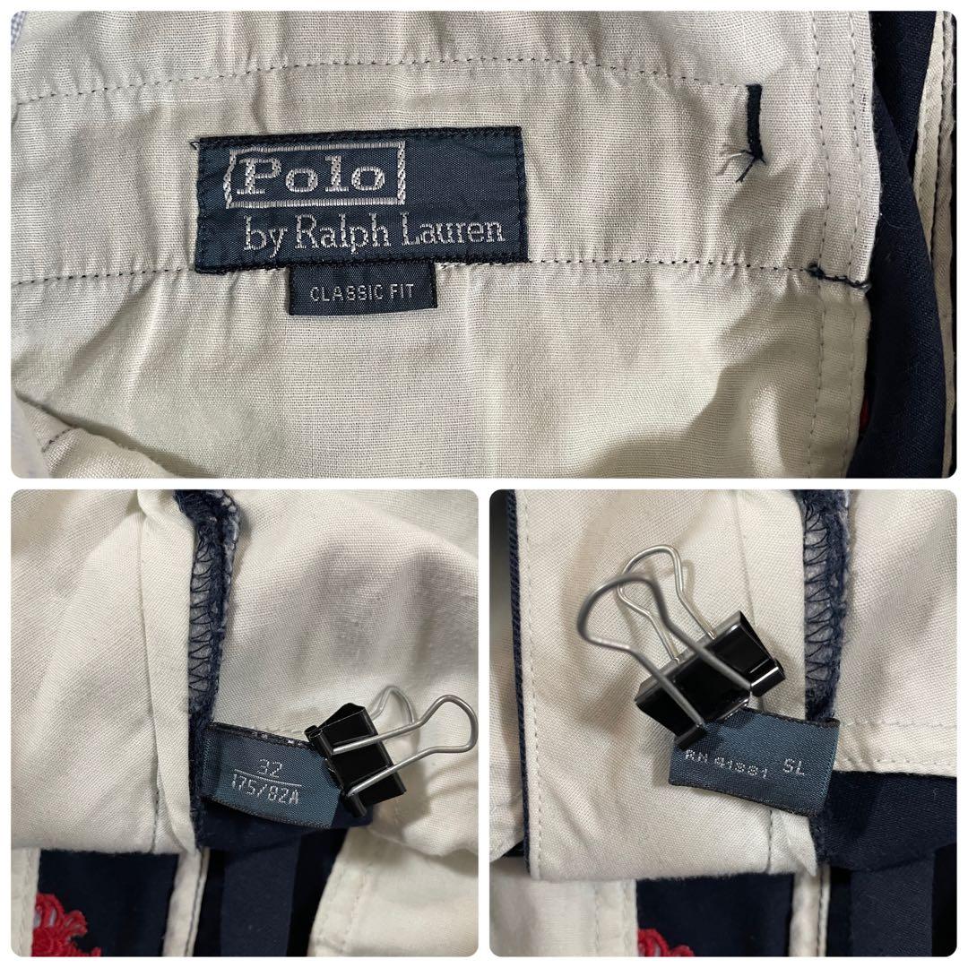 90s POLO RALPH LAUREN ハーフパンツ 32 ネイビー 総柄