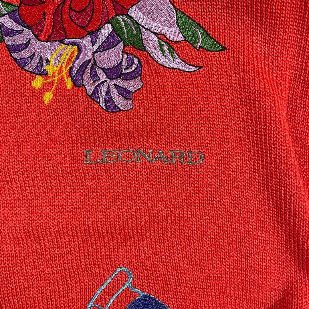 古着 LEONARD 半袖ポロシャツ ニット 花柄刺繍 レッド