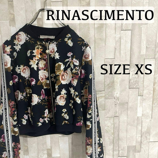 【美品】RINASCIMENTO ブルゾン 袖ロゴ 花柄 ブラック イタリア製