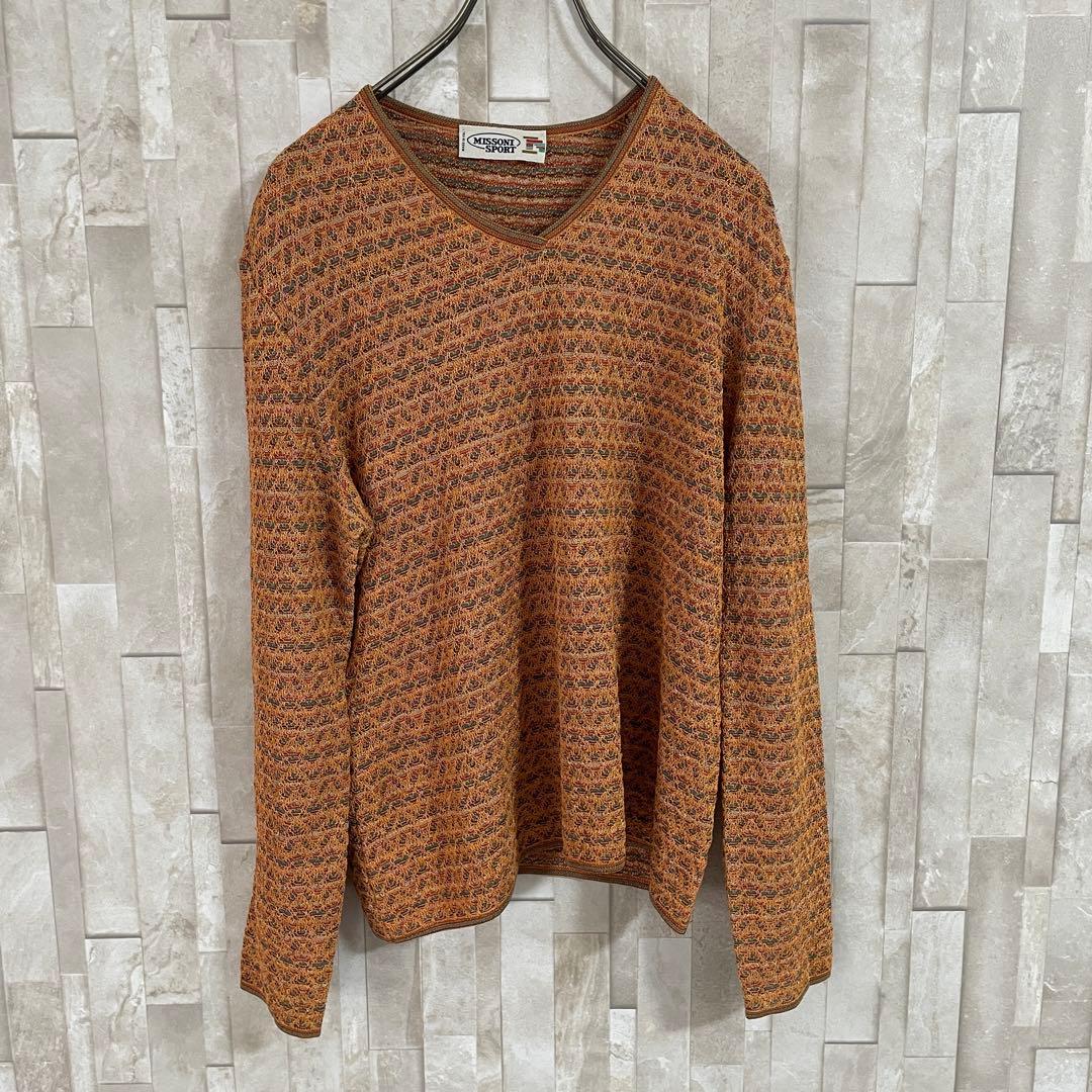 【美品】MISSONI ニット Vネックセーター イタリア製 総柄