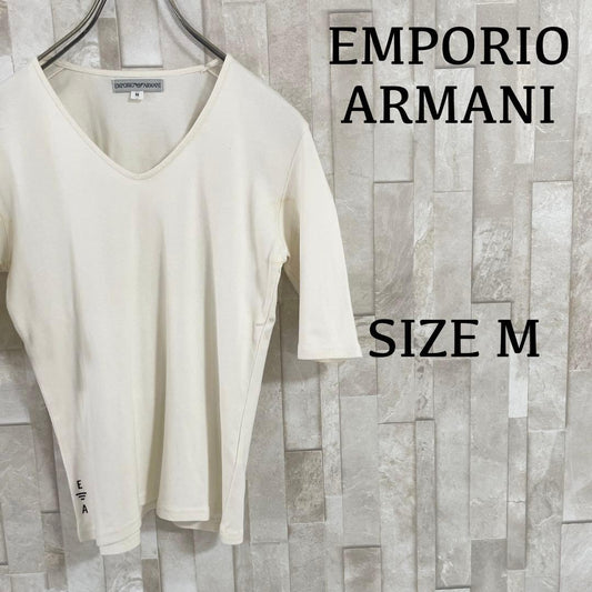 古着 EMPORIO ARMANI Tシャツ Vネック アイボリー Mサイズ