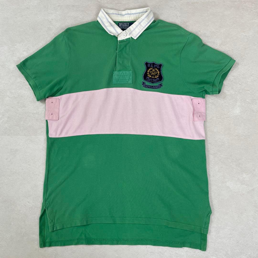 90s POLO RALPH LAUREN ポロシャツ L グリーン/ピンク