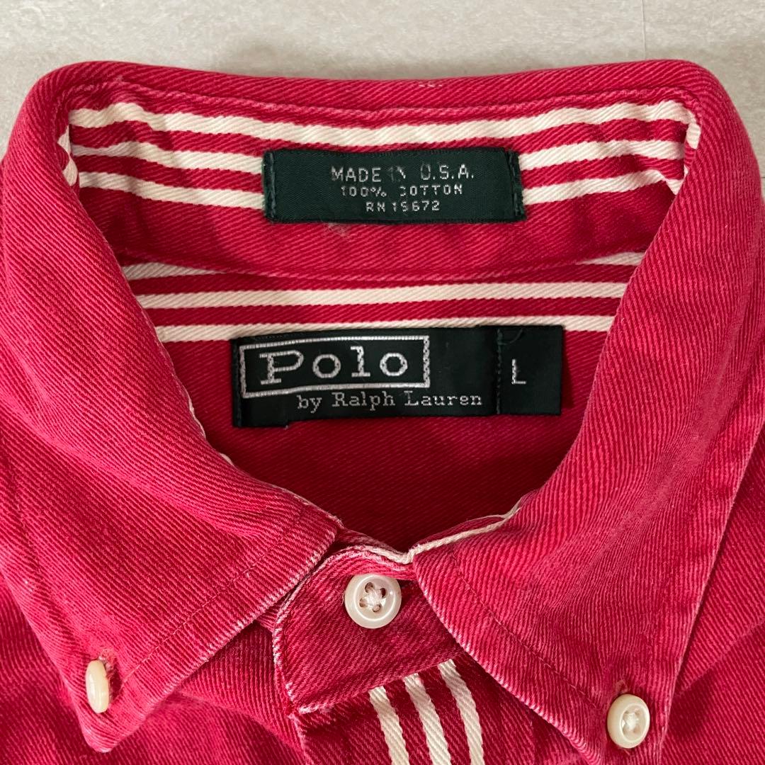【美品】90s POLO RALPH LAUREN 長袖シャツ サイズL レッド