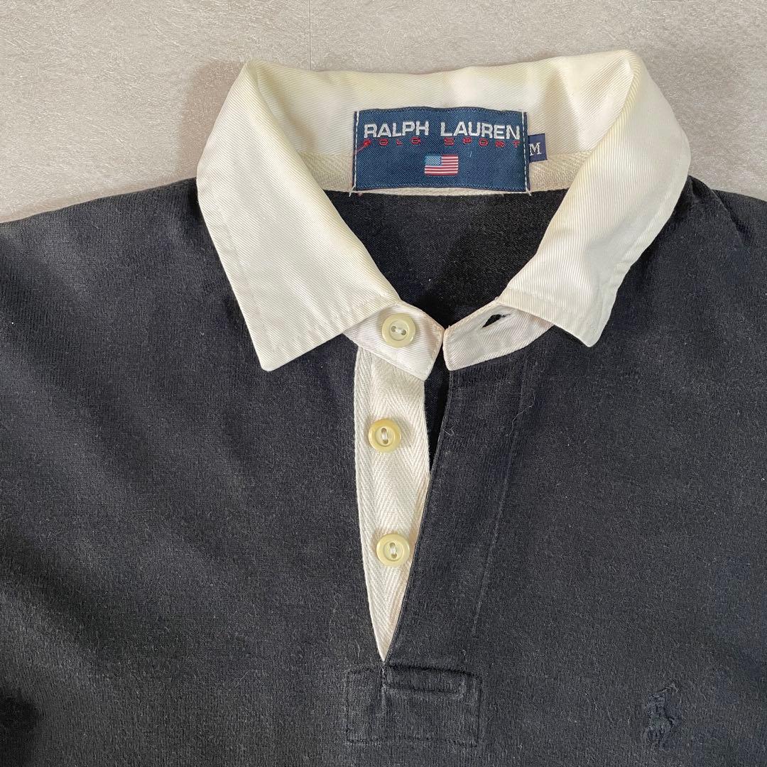 古着 POLO RALPH LAUREN 長袖 ポロシャツ ポニー刺繍 M 黒