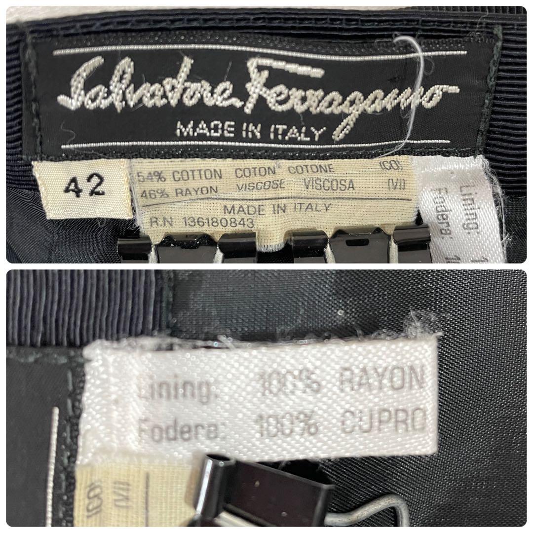 古着 Salvatore Ferragamo 膝丈スカート ツータック 黒
