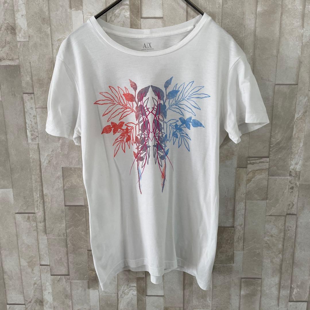 古着 ARMANI EXCHANGE プリント 半袖Tシャツ S ホワイト