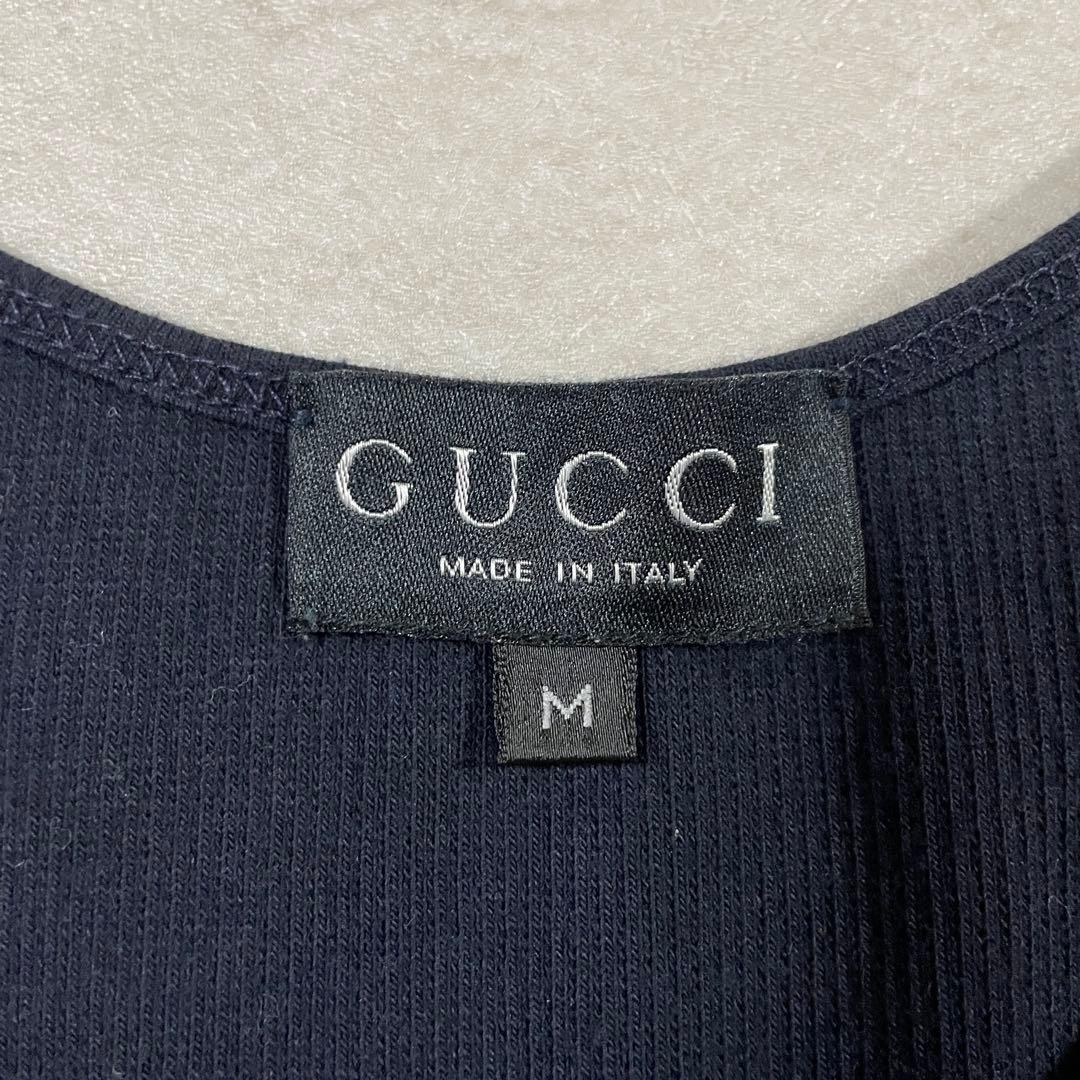【美品】GUCCI タンクトップ イタリア製 ロゴ刺繍 サイズM ネイビー