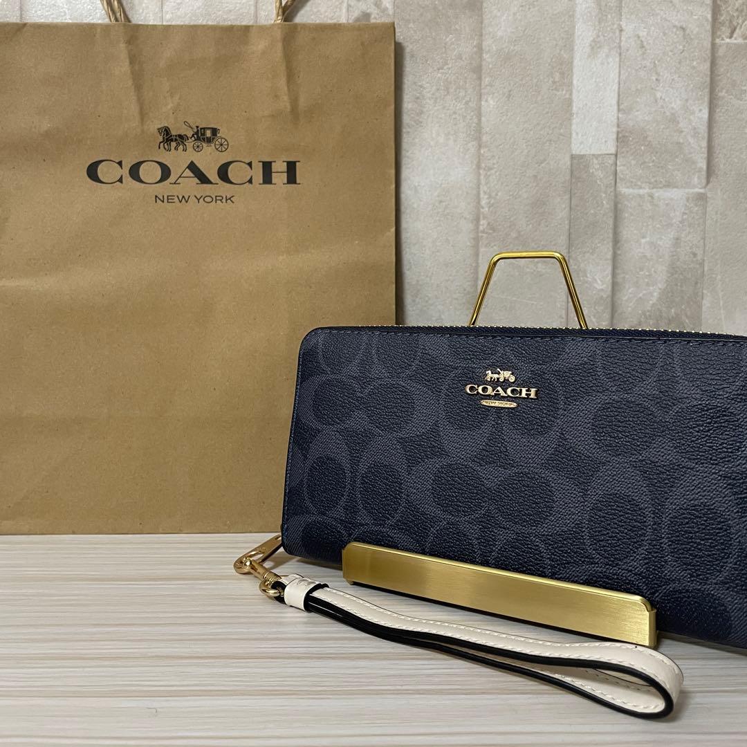 訳あり新品 COACH 長財布 シグネチャー柄 デニムマルチ