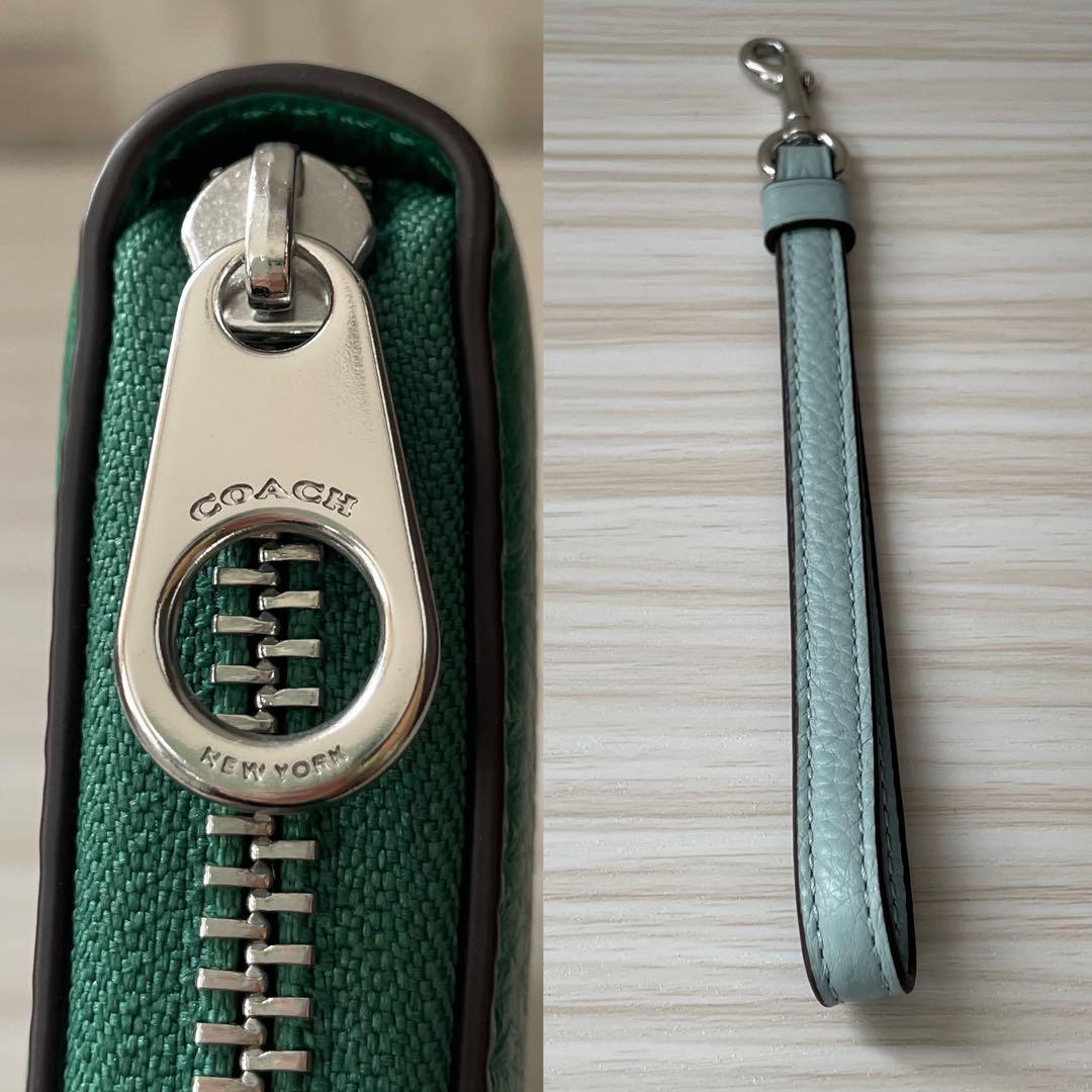 訳あり新品 COACH 長財布 ホース＆キャリッジ柄 グリーン系