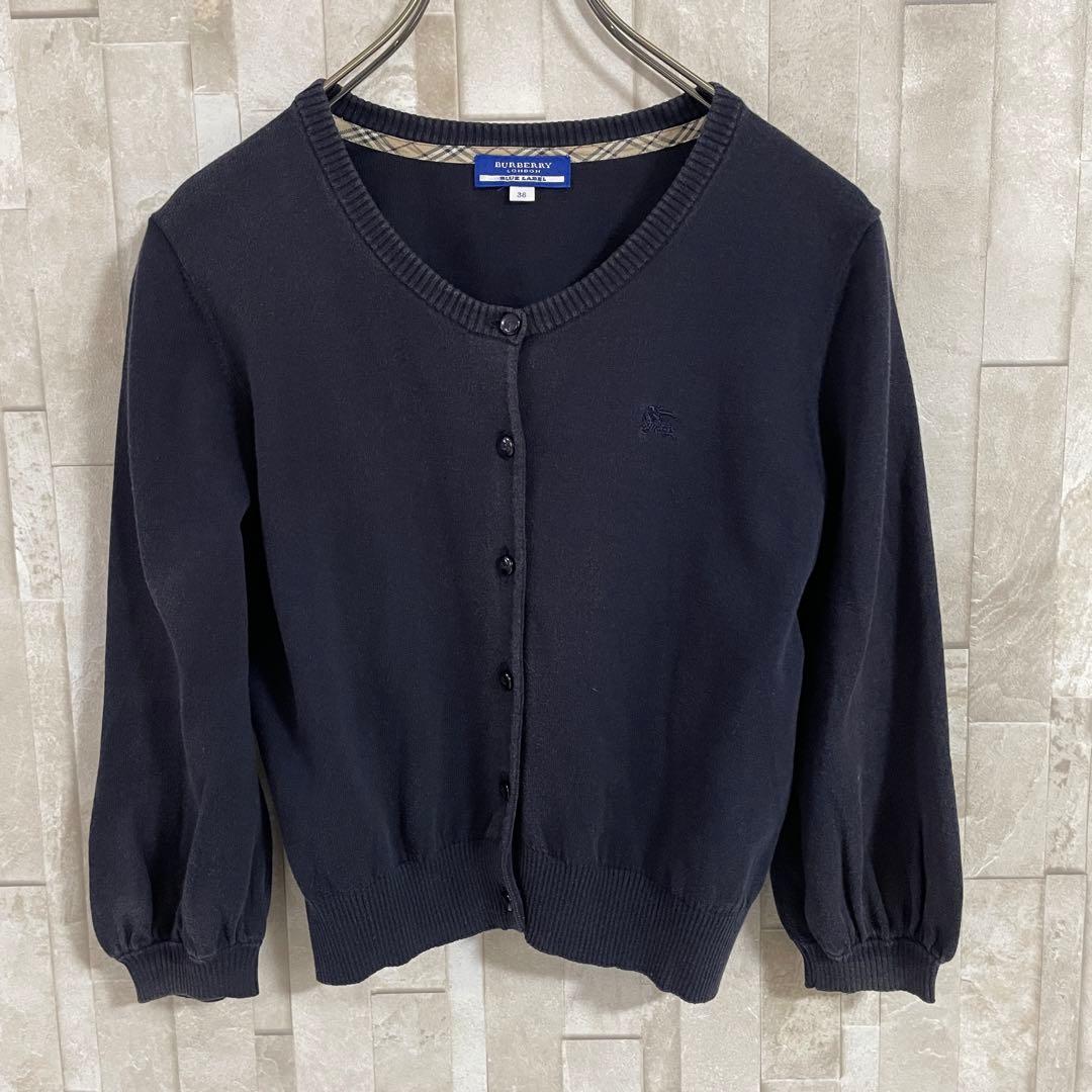 【美品】BURBERRY BLUE LABEL 長袖カーディガン ロゴ刺繍