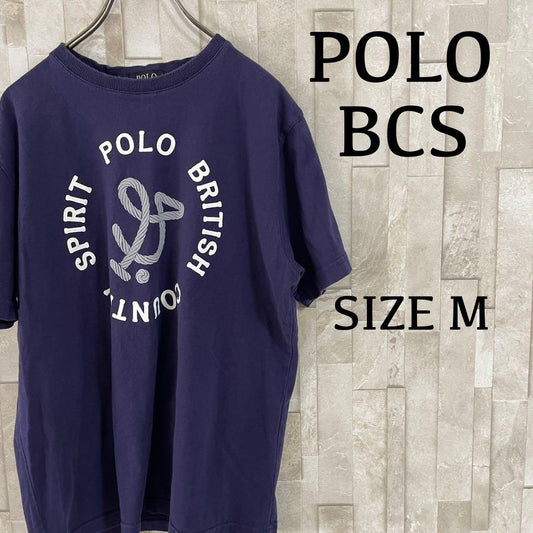 【美品】POLO BCS 半袖Tシャツ ロゴプリント サイズM ネイビー