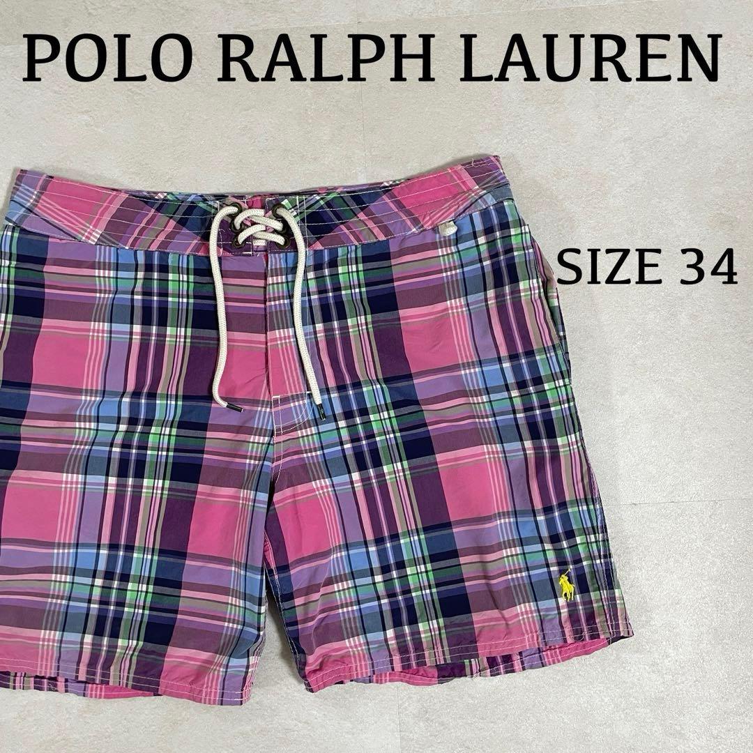 90s POLO RALPH LAUREN スイムショーツ サイズ34ピンク系