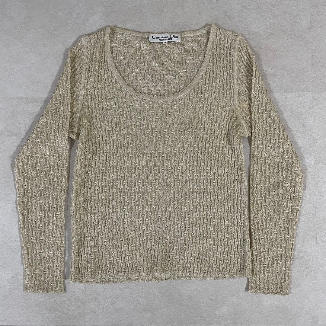 【美品】クリスチャンディオール ニット 長袖セーター ラメ入り M ベージュ