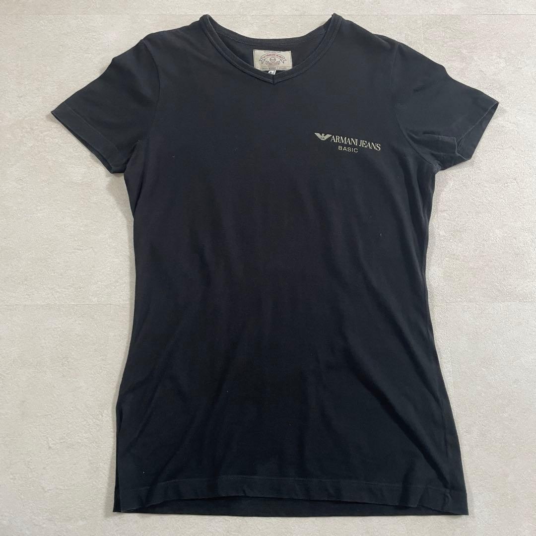 【美品】ARMANI JEANS ロゴプリント ブラック 半袖Tシャツ Mサイズ