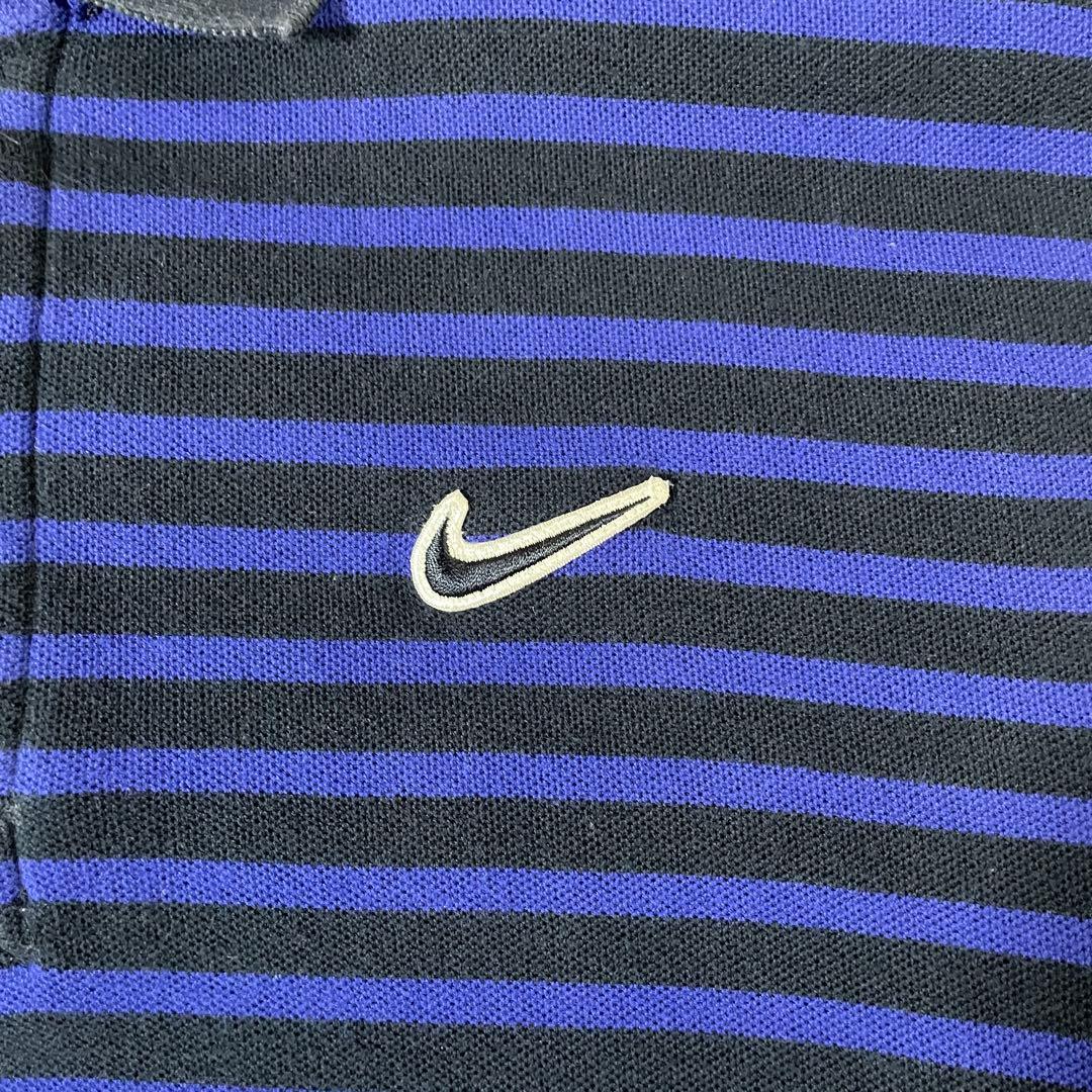 古着 NIKE 半袖ポロシャツ サイズM ブルー系 ボーダー柄 グラデーション