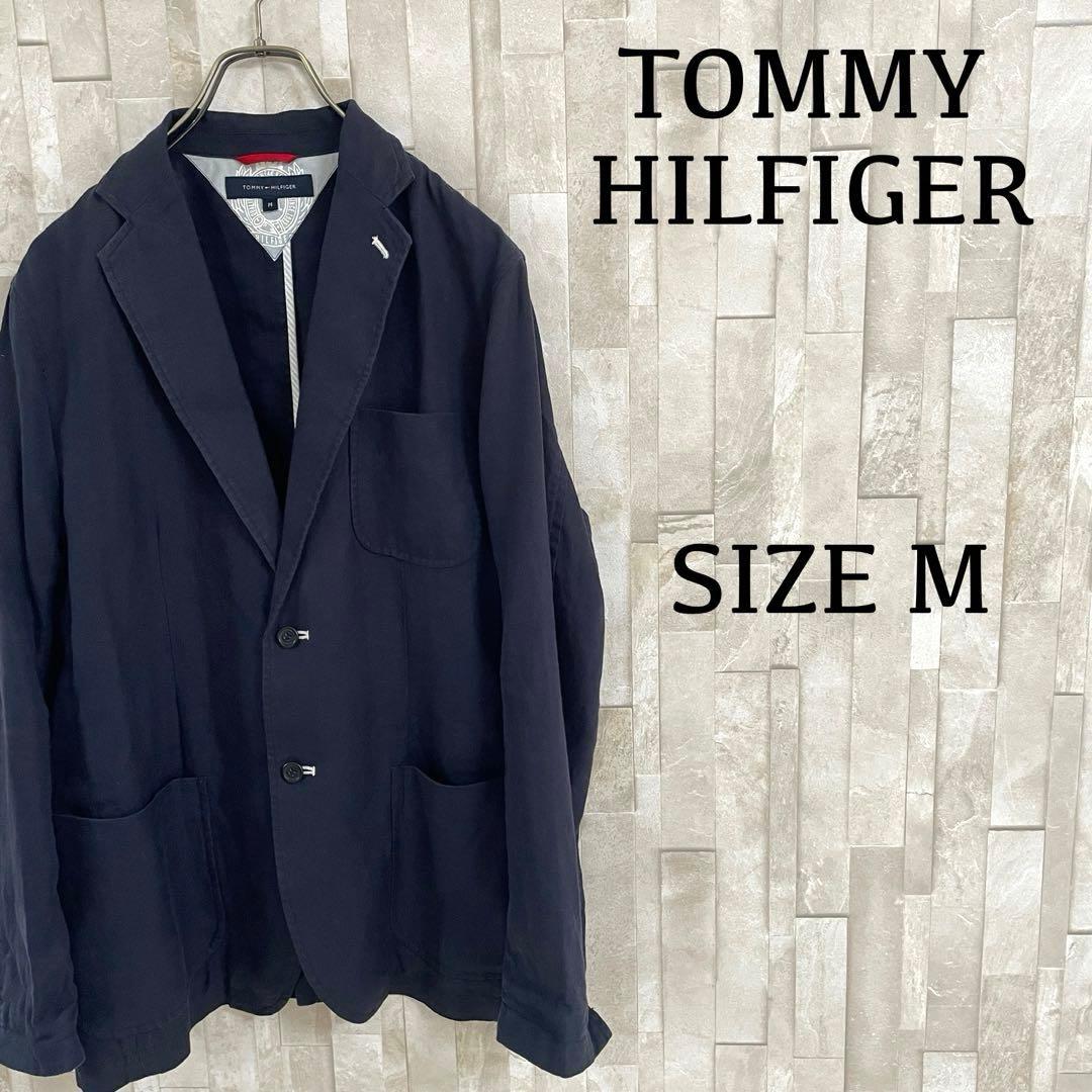 古着 TOMMY HILFIGER テーラードジャケット 麻100％ ネイビー
