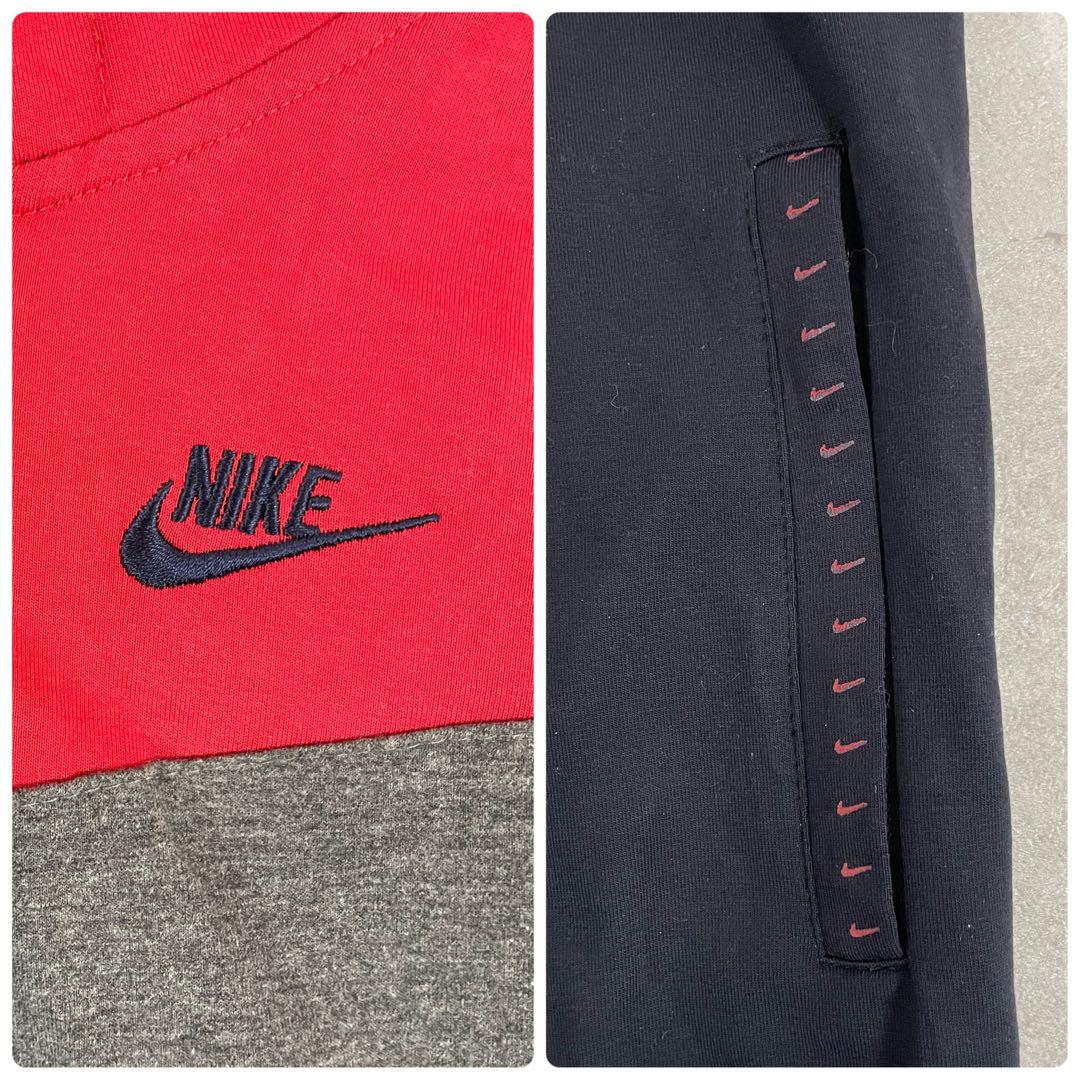 古着 NIKE ジップアップパーカー カラーブロック ロゴ刺繍 サイズS