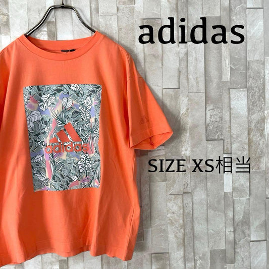 【美品】adidas 半袖Tシャツ ボタニカル グラフィックプリント オレンジ