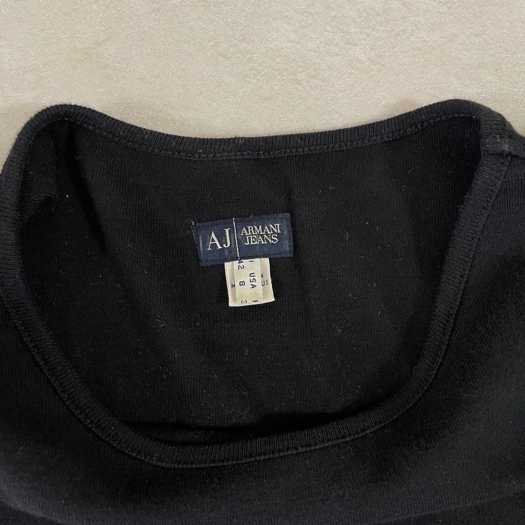 【美品】ARMANI JEANS 長袖Tシャツ ロゴプリント 8 ブラック