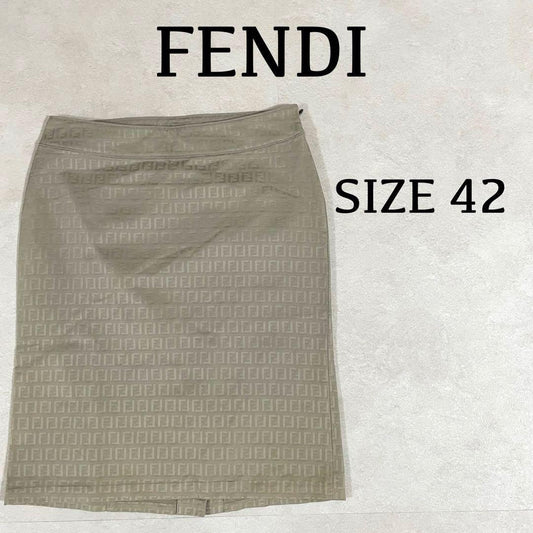 【美品】FENDI 膝丈タイトスカート ズッカ柄 イタリア製 42 ベージュ