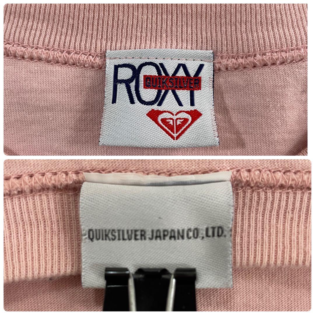 古着 ROXY 花柄プリント ロゴプリント 半袖Tシャツ ピンク