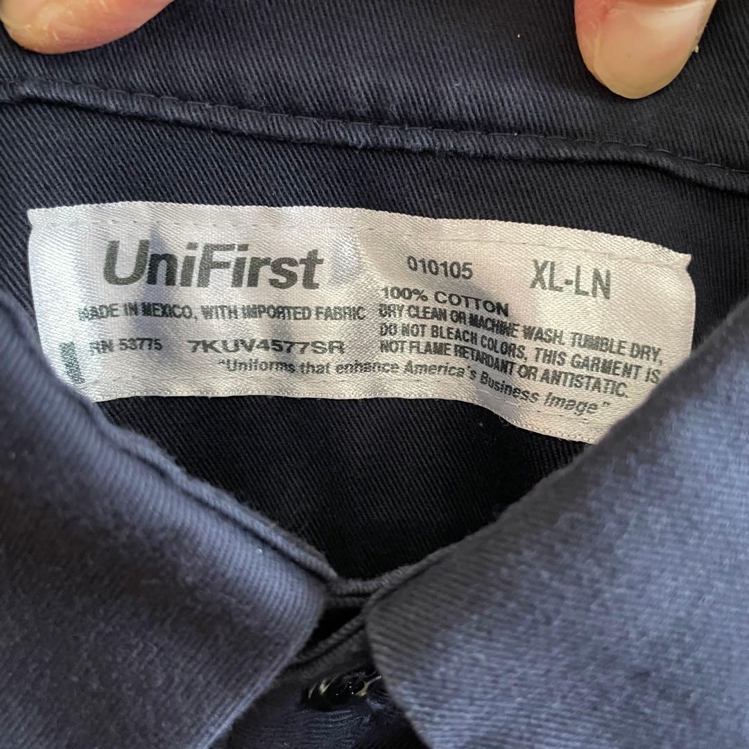古着 UniFirst 長袖ワークシャツ XLサイズ ネイビー