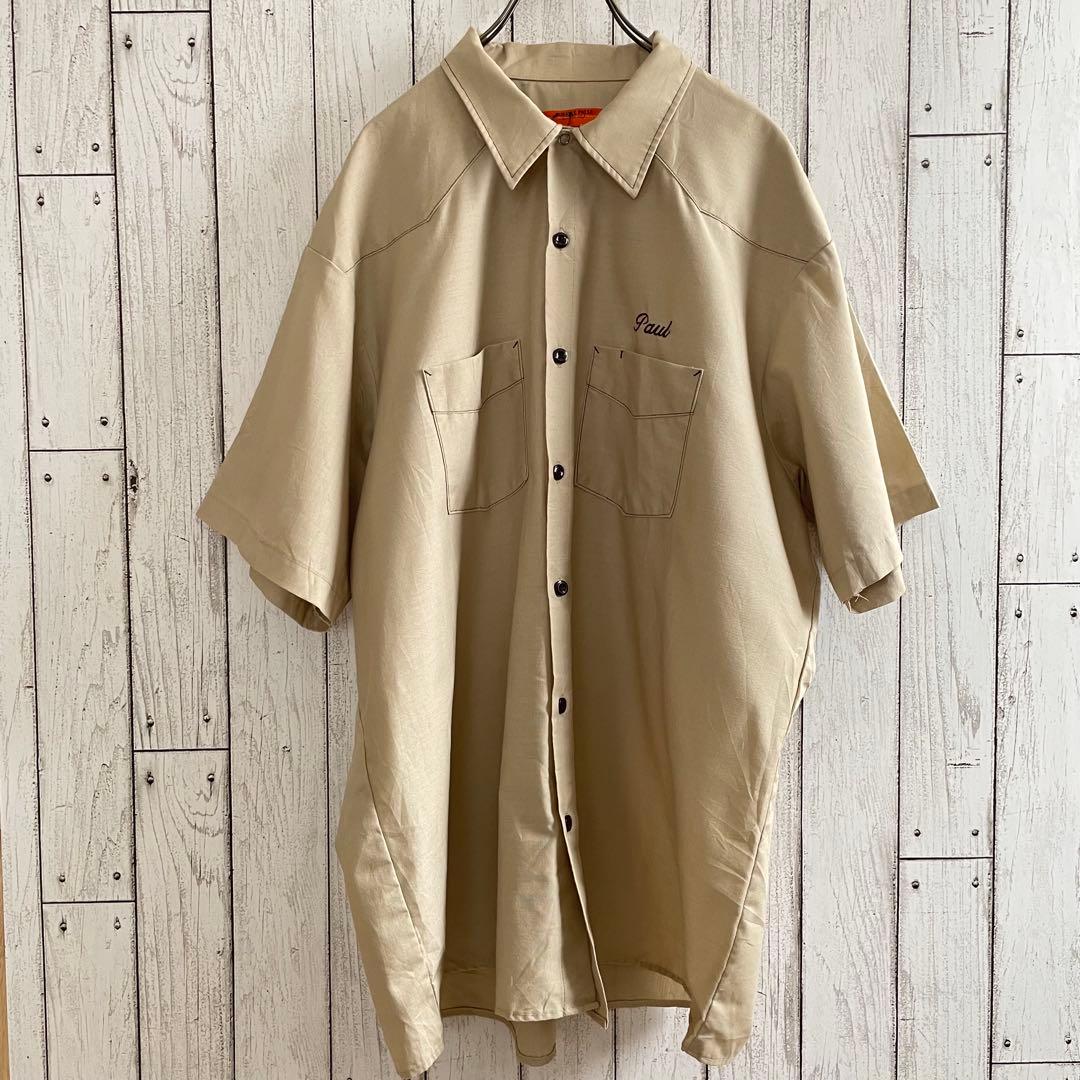 古着 DURABLE PRESS 半袖ワークシャツ XLサイズ ベージュ USA